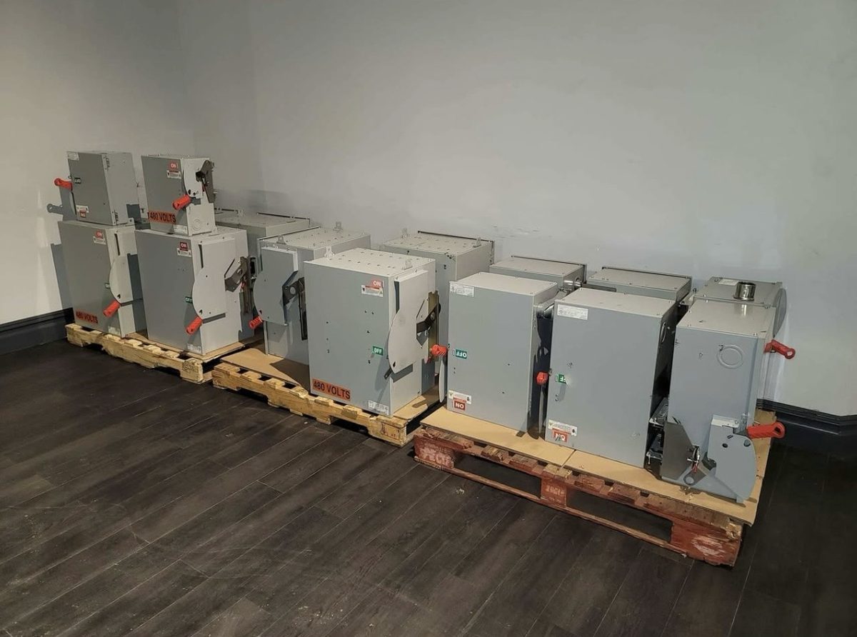 Palletized 480 volt fusible bus plug switches purchased and staged for pickup